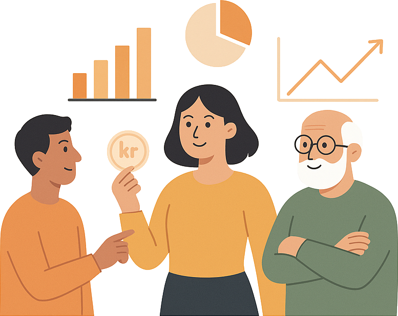 Illustration of Danish people and money stats